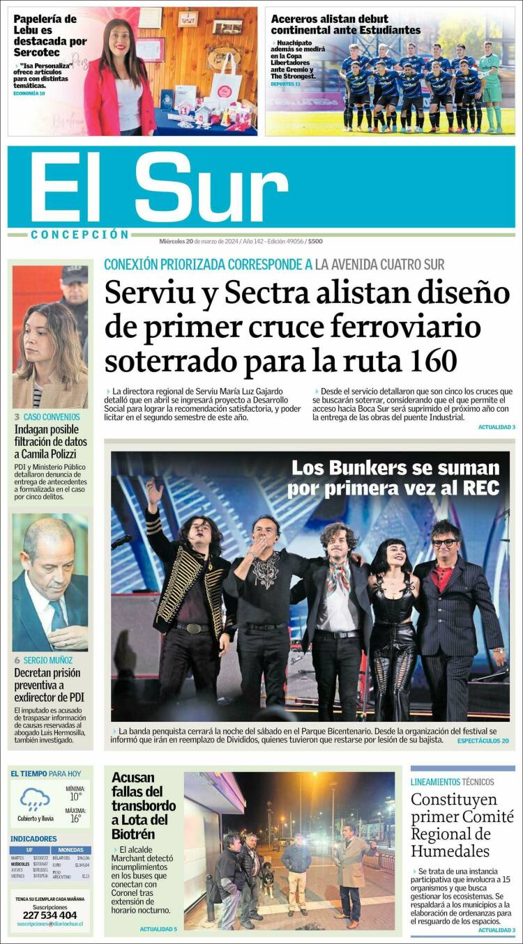 Portada de El Sur (Chile)