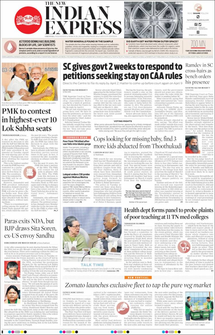 Portada de New Indian Express (India)