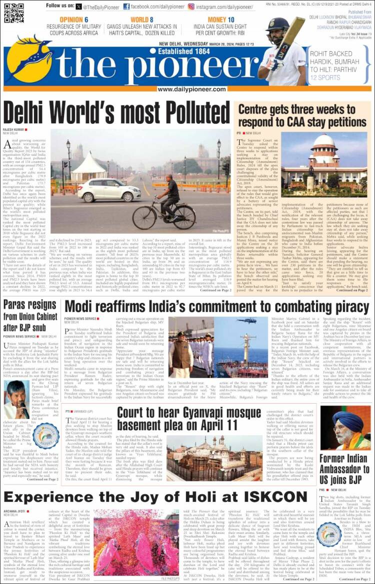 Portada de The Pioneer (India)