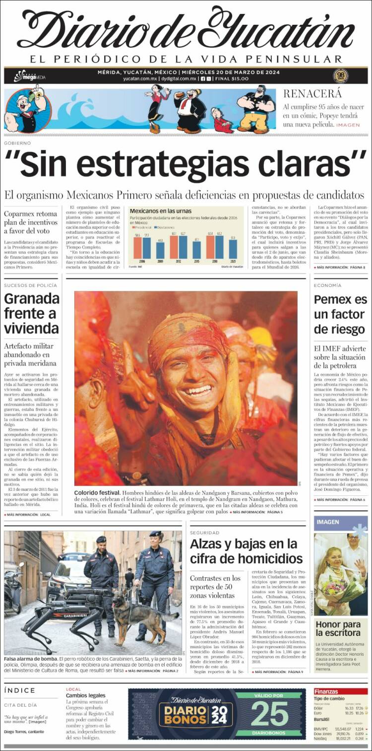 Portada de Diario de Yucatán (México)