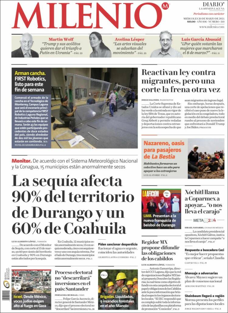 Portada de Milenio - Laguna (México)