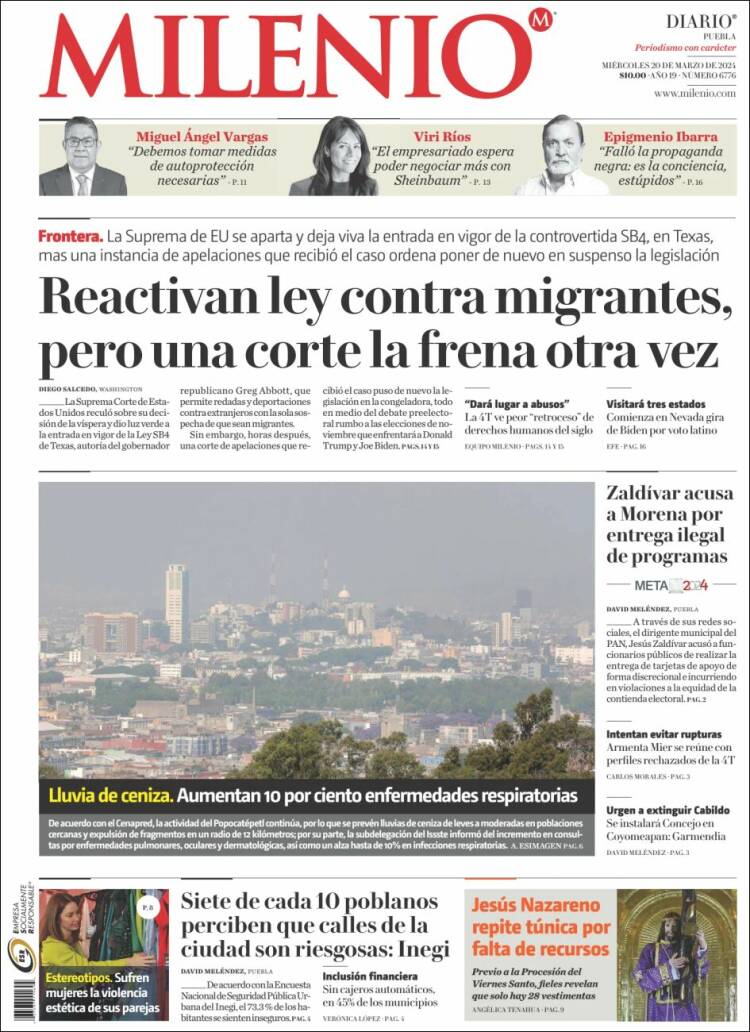 Portada de Milenio de Puebla (México)