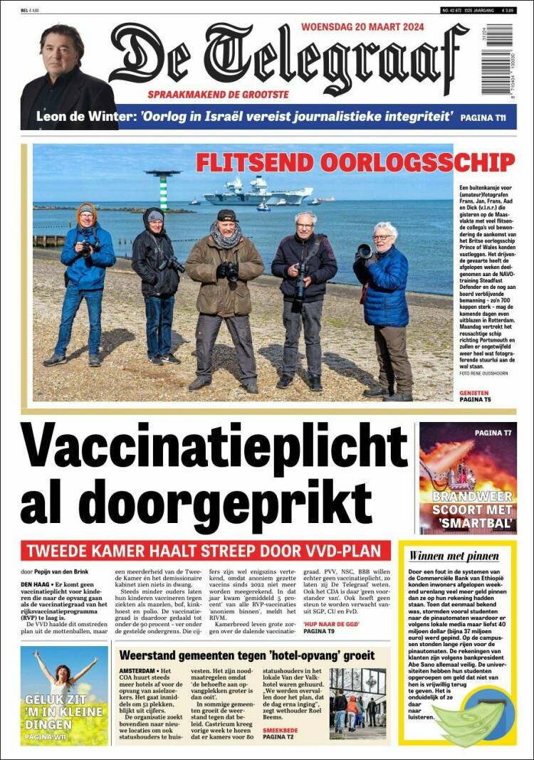 Portada de De Telegraaf (Pa&iacute;ses Bajos)