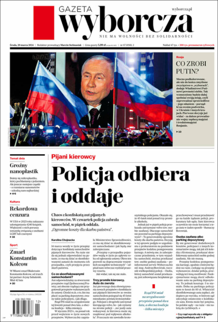 Portada de Gazeta Wyborcza (Polonia)