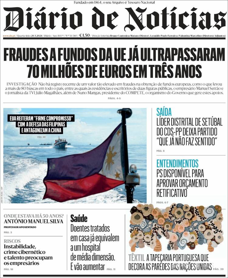 Portada de Diário de Noticias (Portugal)