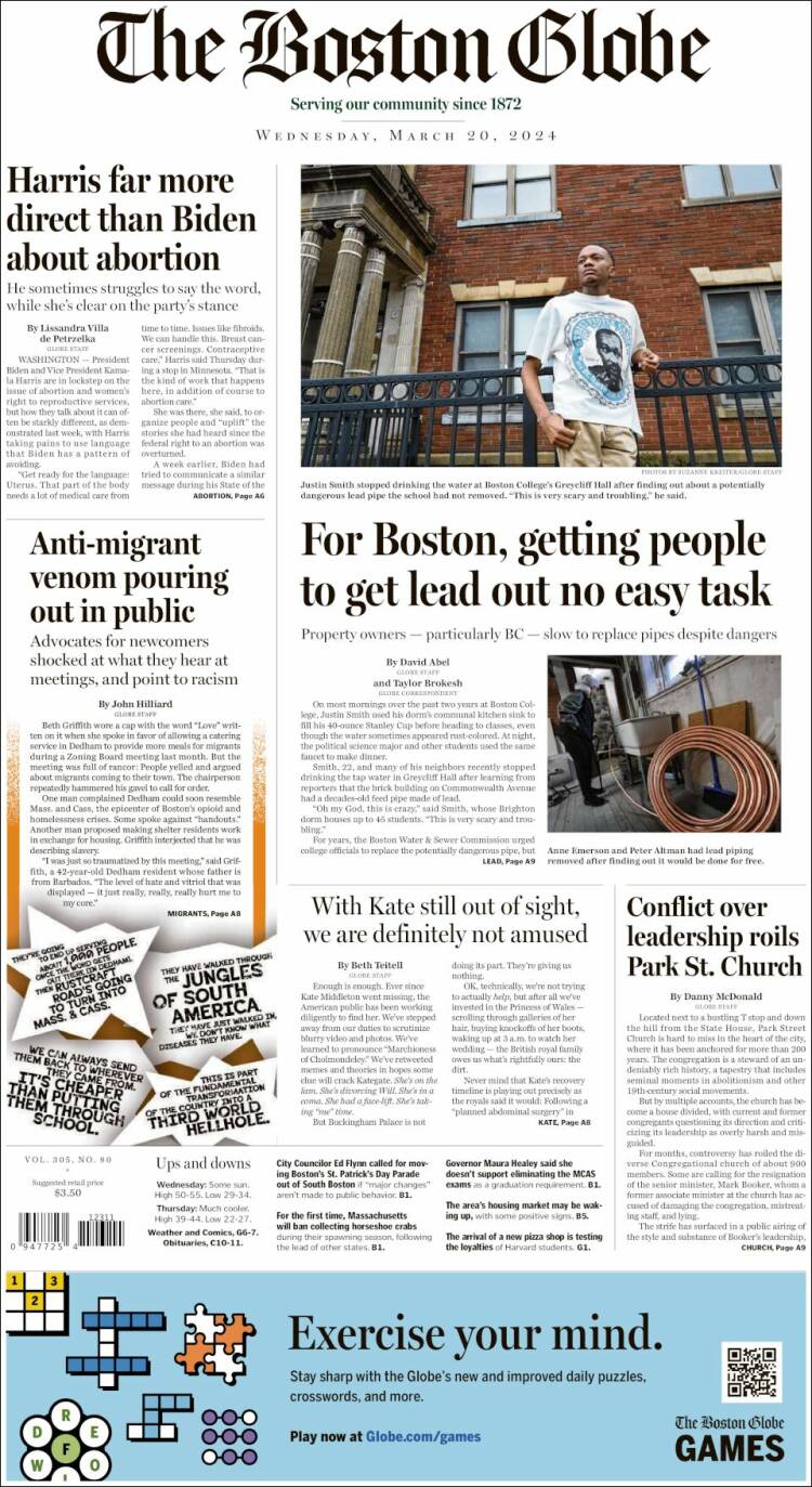 Portada de Boston Globe (USA)