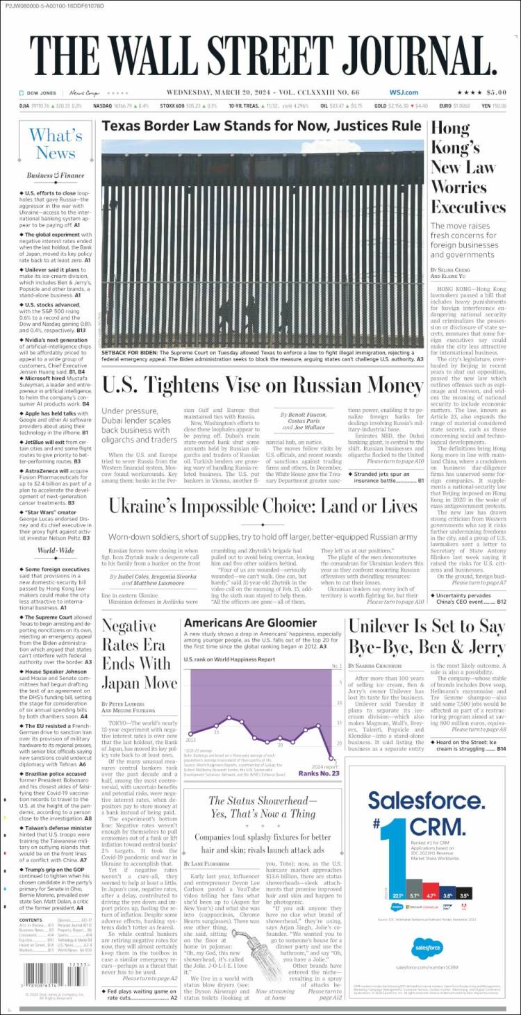 Portada de Wall Street Journal (USA)