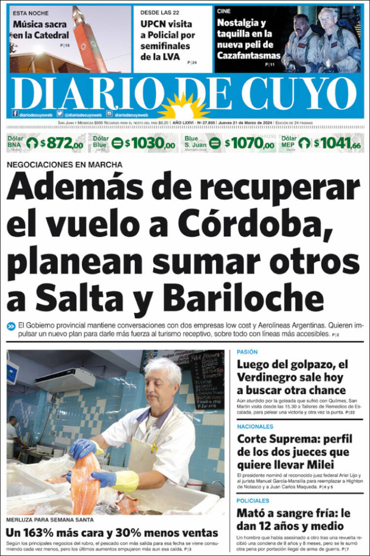 Portada de Diario de Cuyo (Argentina)