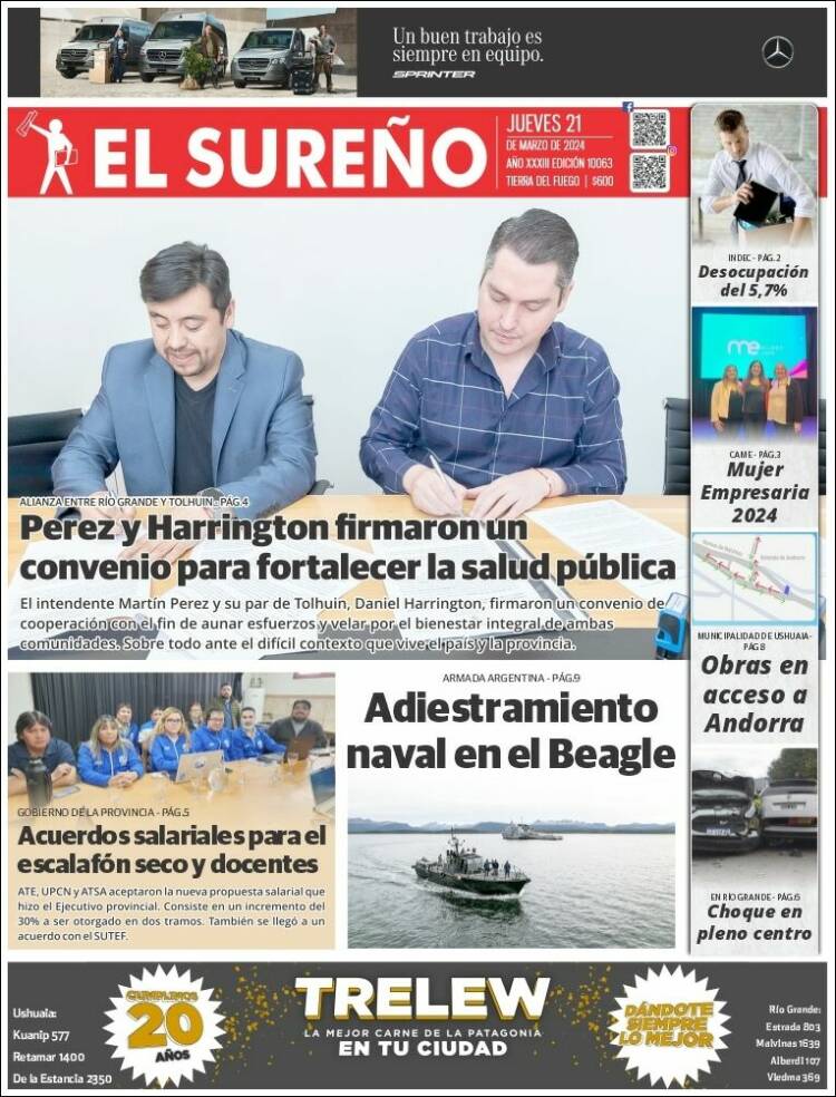 Portada de Diario El Sureño (Argentina)
