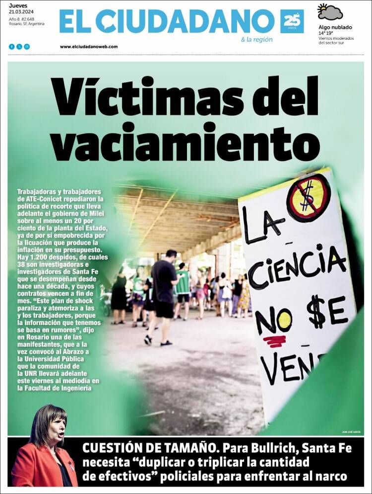 Portada de Diario El Ciudadano (Argentina)