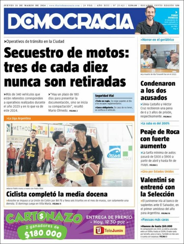 Portada de Diario Democracia (Argentina)