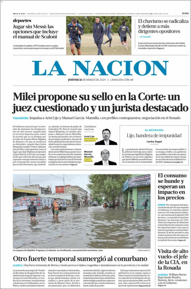 Portada de La Nación (Argentina)
