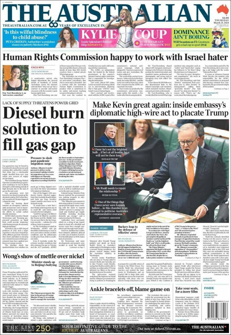 Portada de The Australian (Australia)