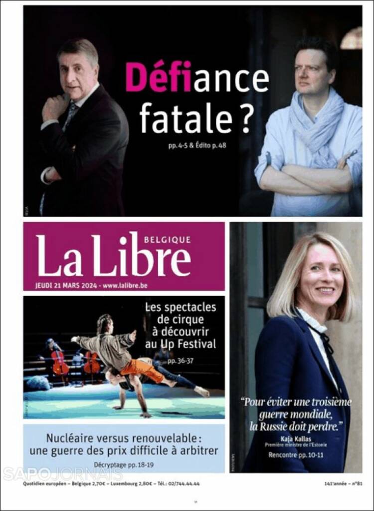 Portada de La Libre.be (B&eacute;lgica)