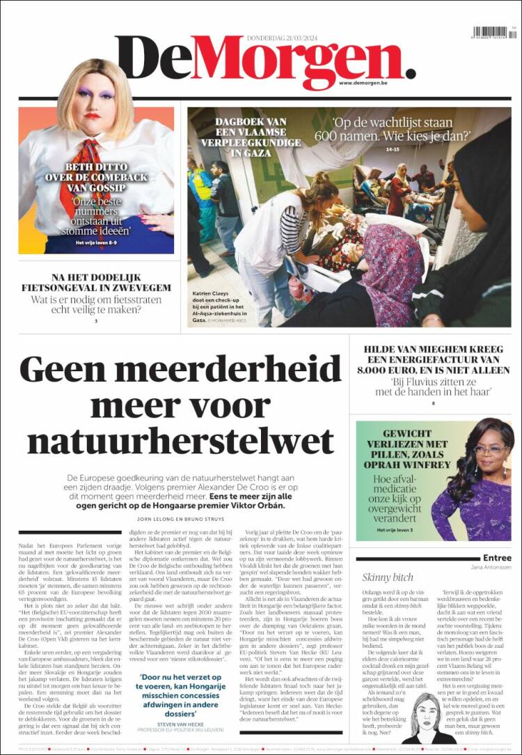 Portada de De Morgen (B&eacute;lgica)