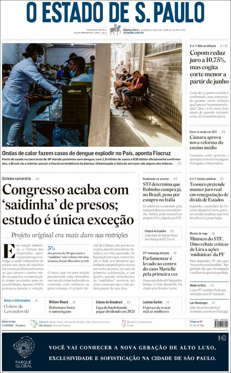 Portada de O Estado de São Paulo (Brasil)
