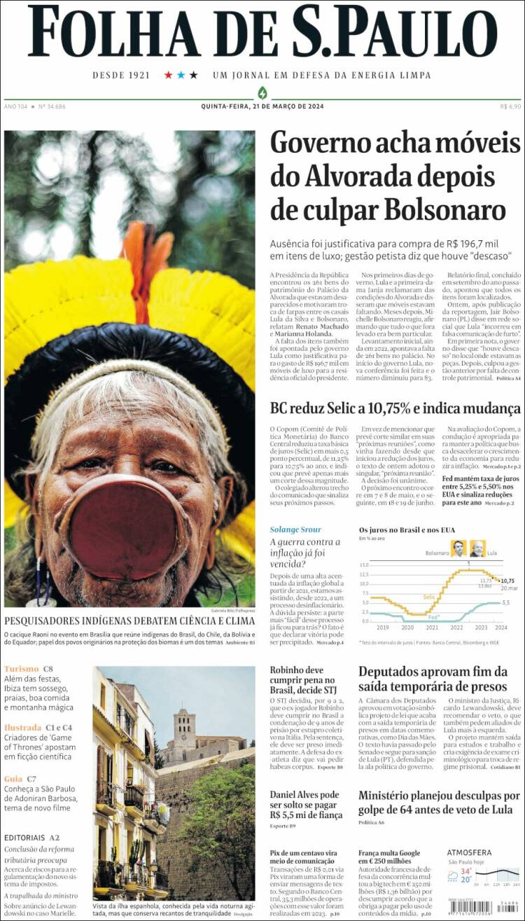 Portada de Folha de São Paulo (Brasil)