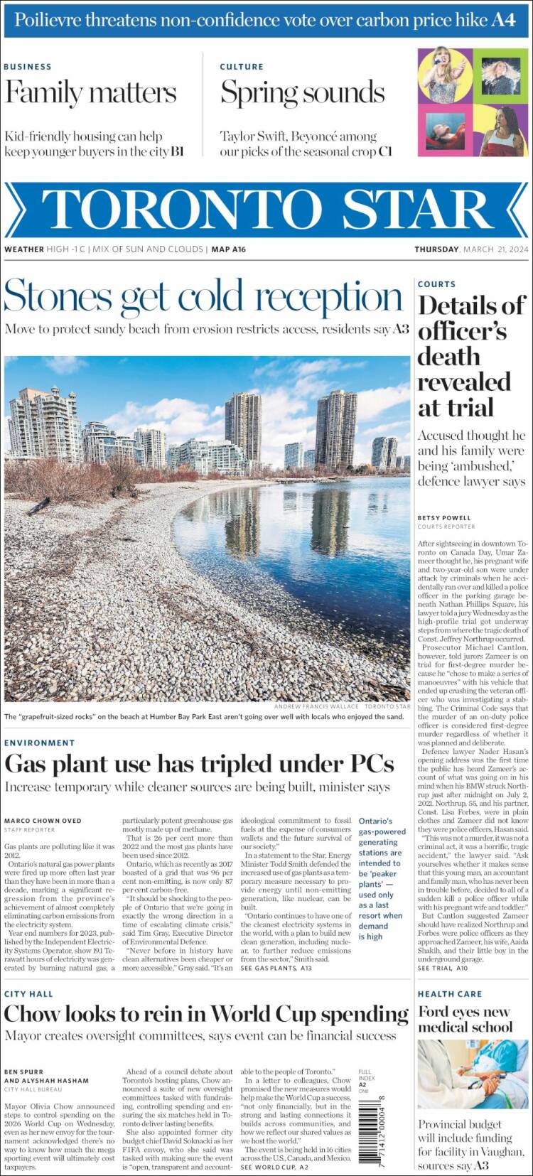 Portada de The Toronto Star (Canadá)