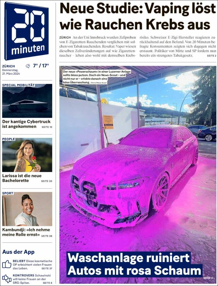 Portada de 20Minuten - Zürich (Suiza)