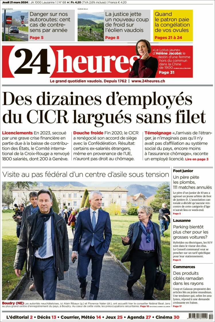 Portada de 24 Heures (Suiza)