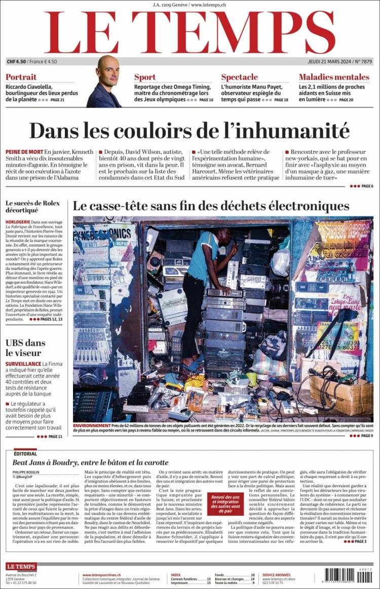 Portada de Le Matin (Suiza)