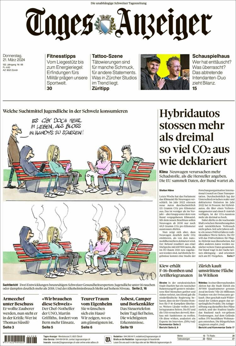 Portada de Tages-Anzeiger (Suiza)