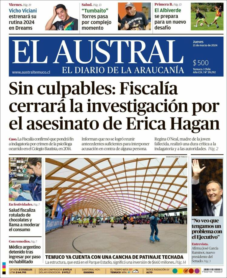 Portada de El Austral de Temuco (Chile)