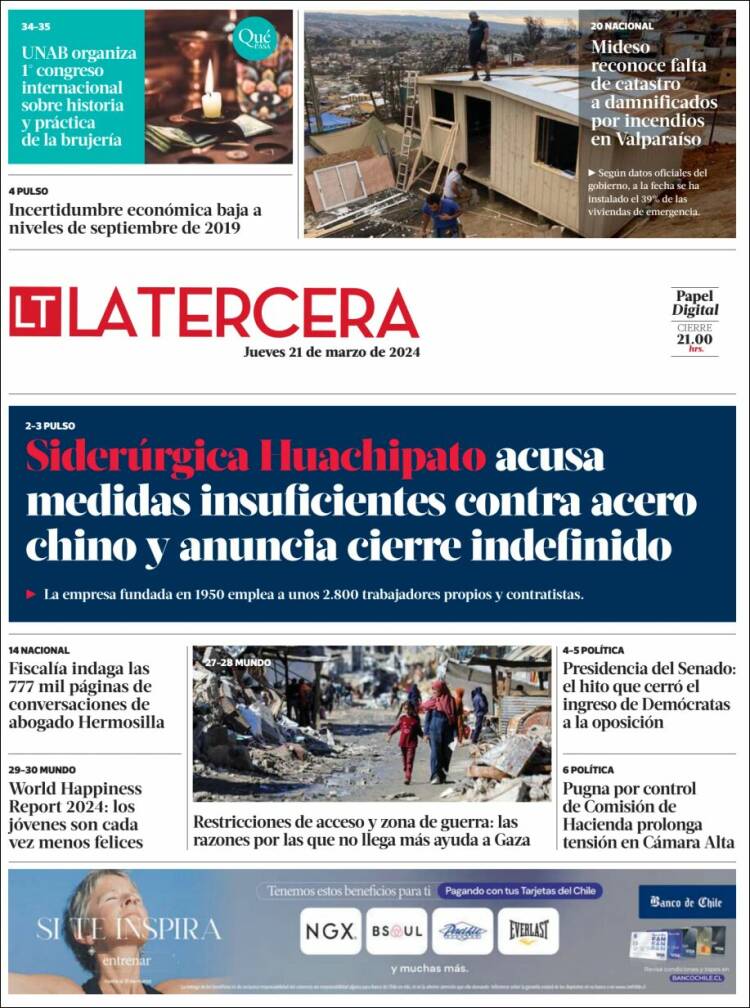 Portada de La Tercera (Chile)
