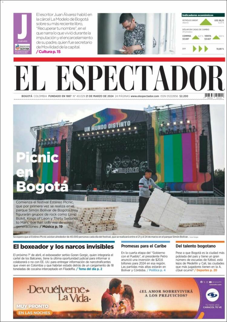 Portada de El Espectador (Colombia)