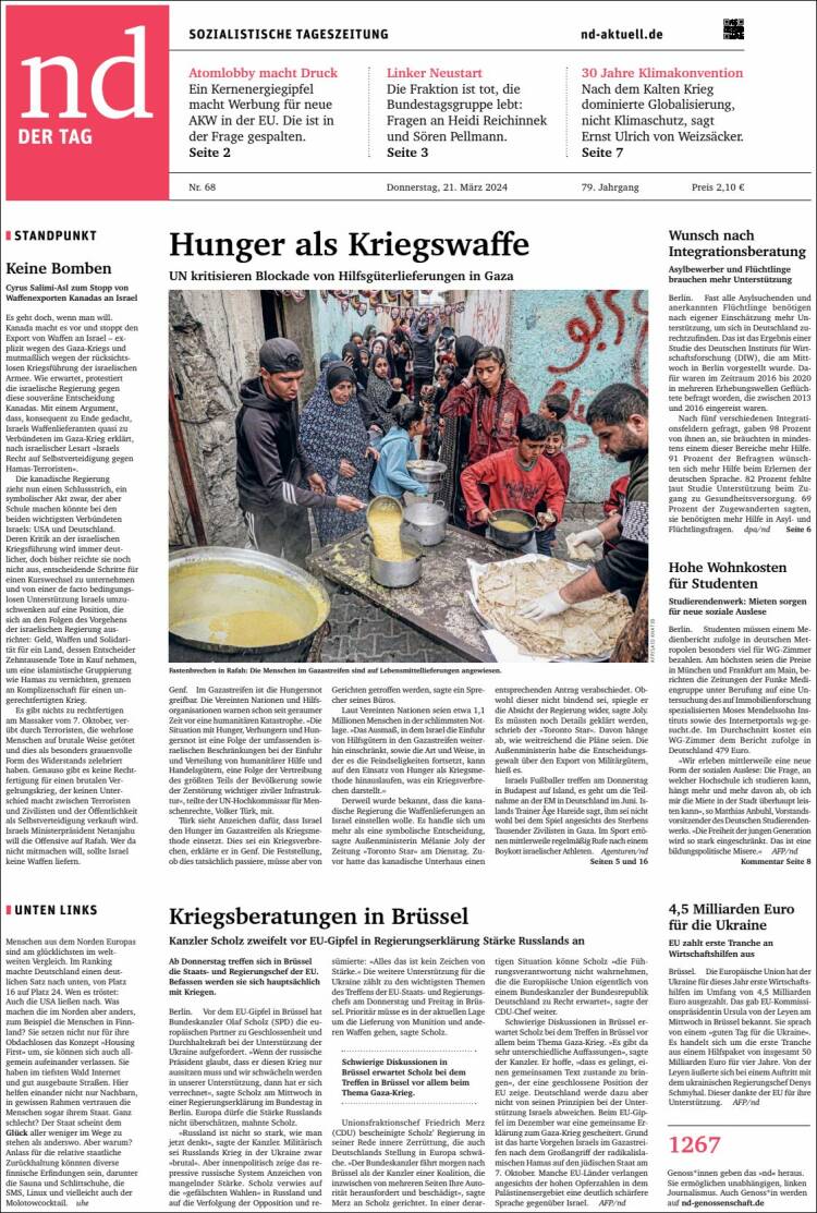 Portada de Neues Deutschland (Alemania)
