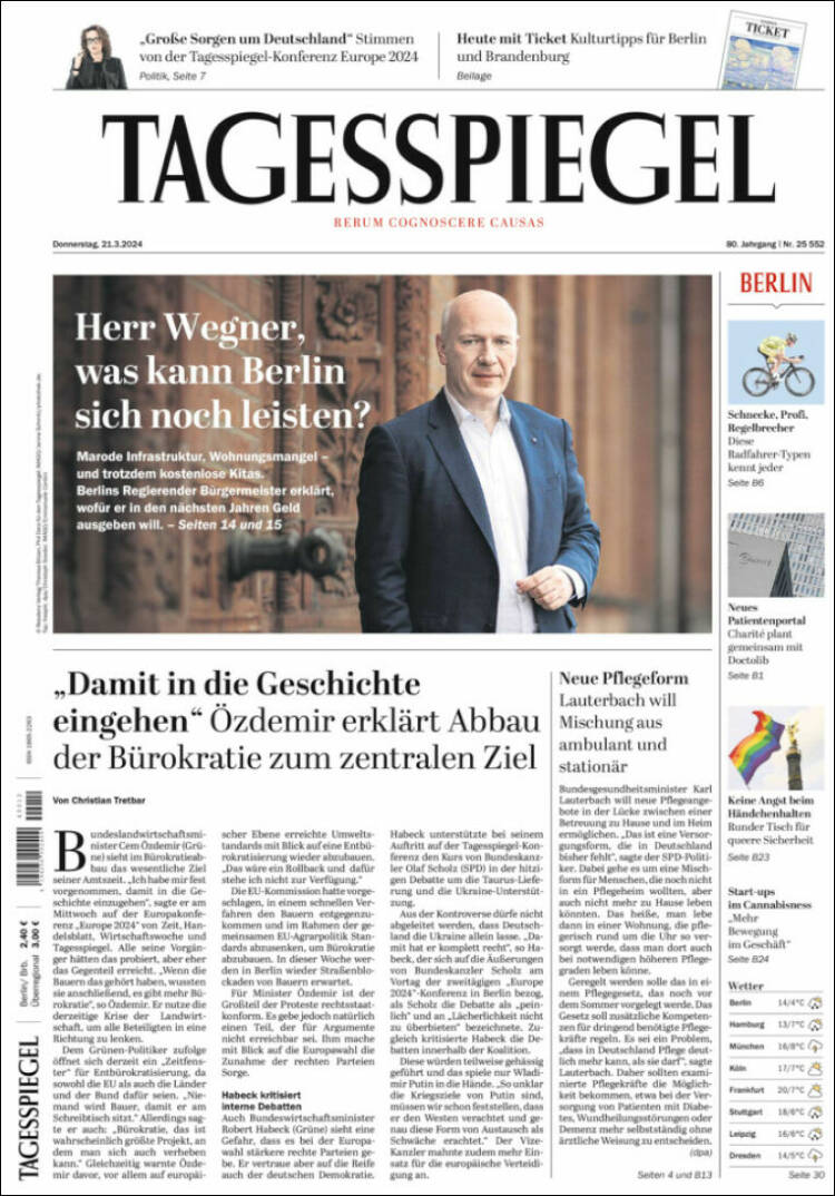 Portada de Der Tagesspiegel (Alemania)
