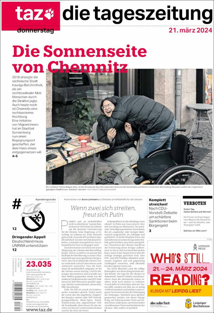 Portada de Die Tageszeitung (Alemania)