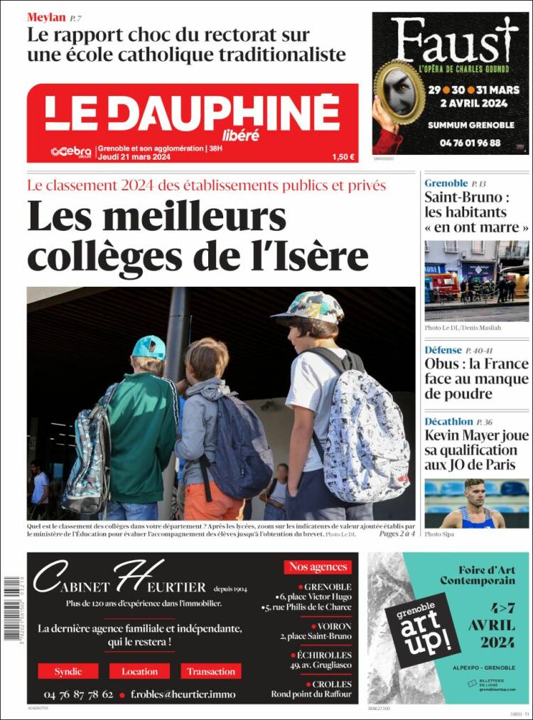 Portada de Le Dauphiné Libéré (Francia)