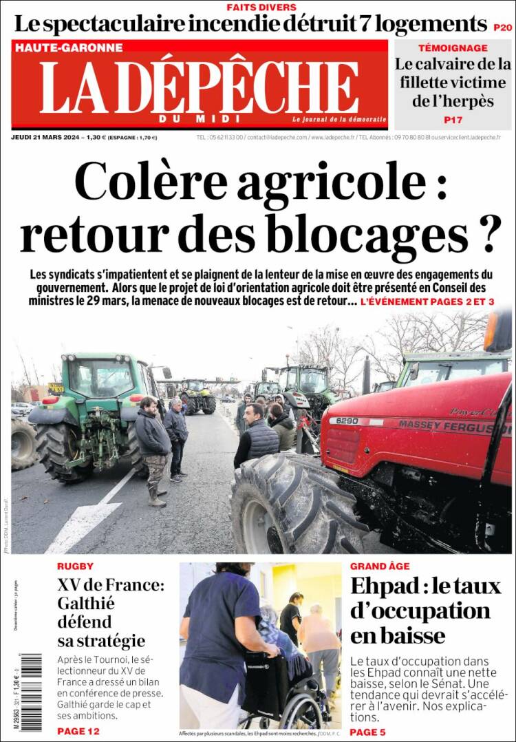 Portada de La Dépêche du Midi (Francia)