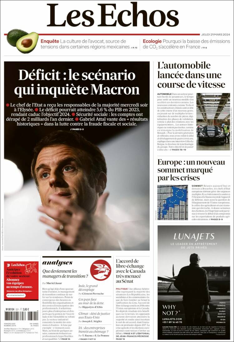 Portada de Les Echos (Francia)