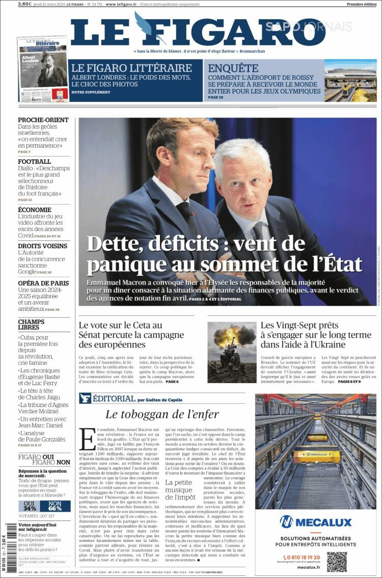 Portada de Le Figaro (Francia)
