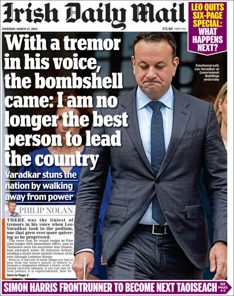 Portada de Irish Daily Mail (Irlanda)