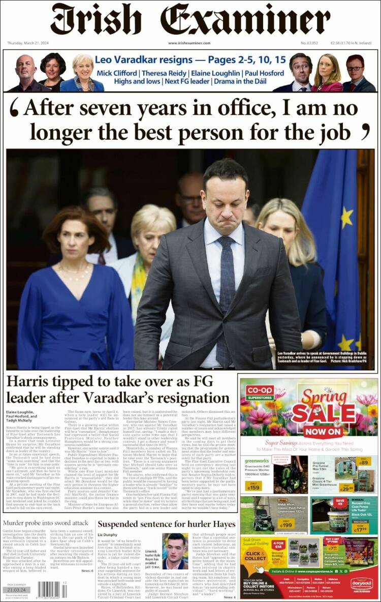 Portada de Irish Examiner (Irlanda)