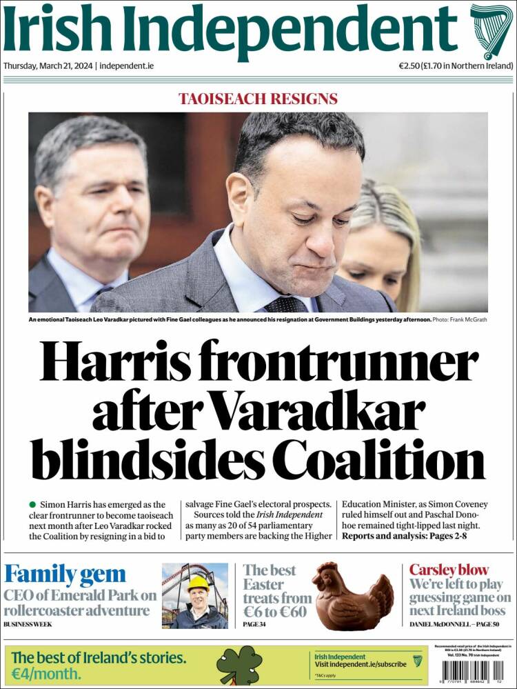 Portada de Irish Independent (Irlanda)
