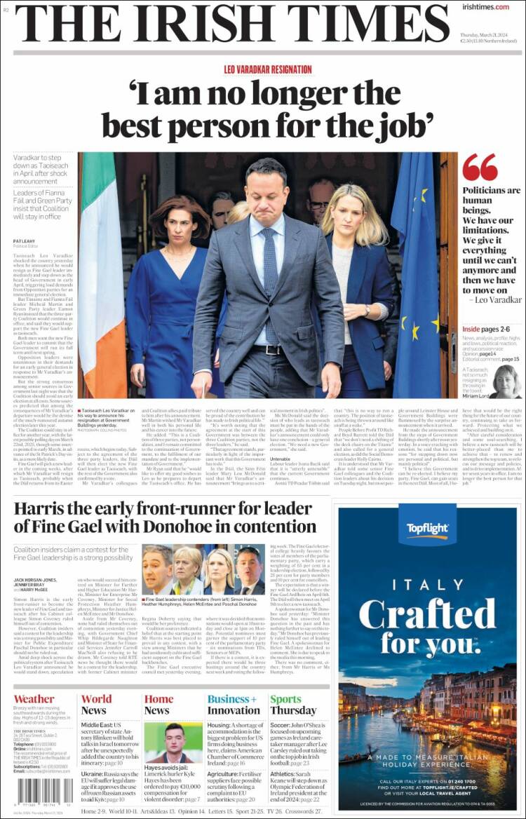 Portada de Irish Times (Irlanda)