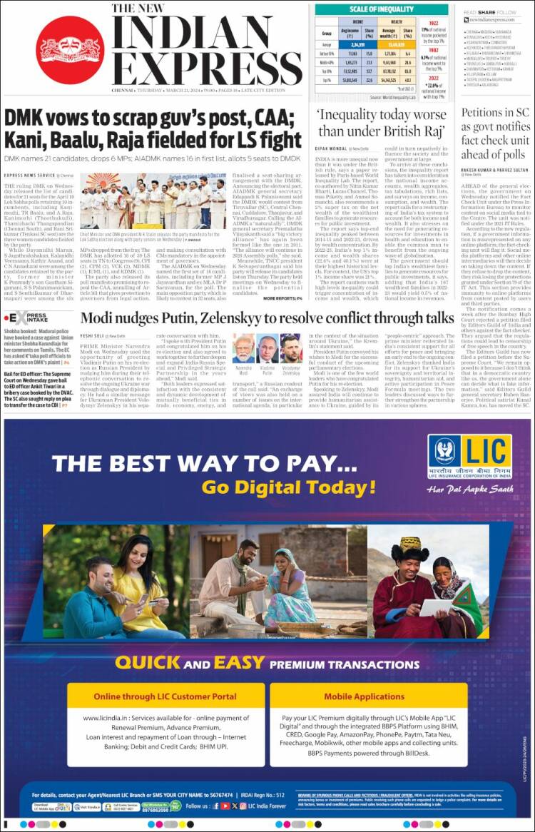 Portada de New Indian Express (India)