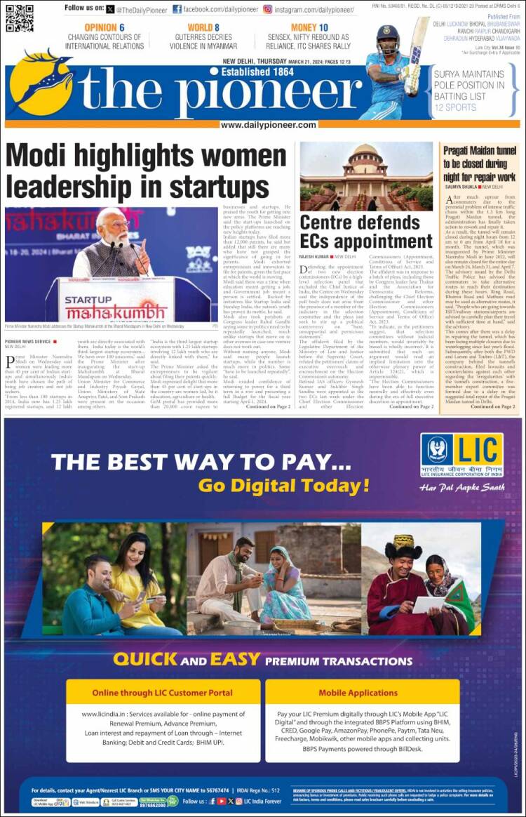 Portada de The Pioneer (India)
