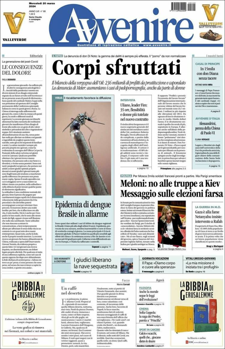 Portada de Avvenire (Italia)