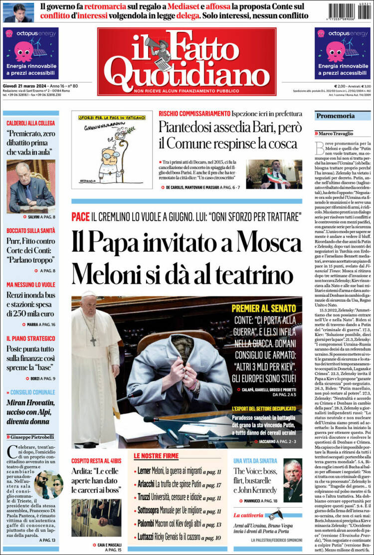 Portada de Il Fatto Quotidiano (Italia)