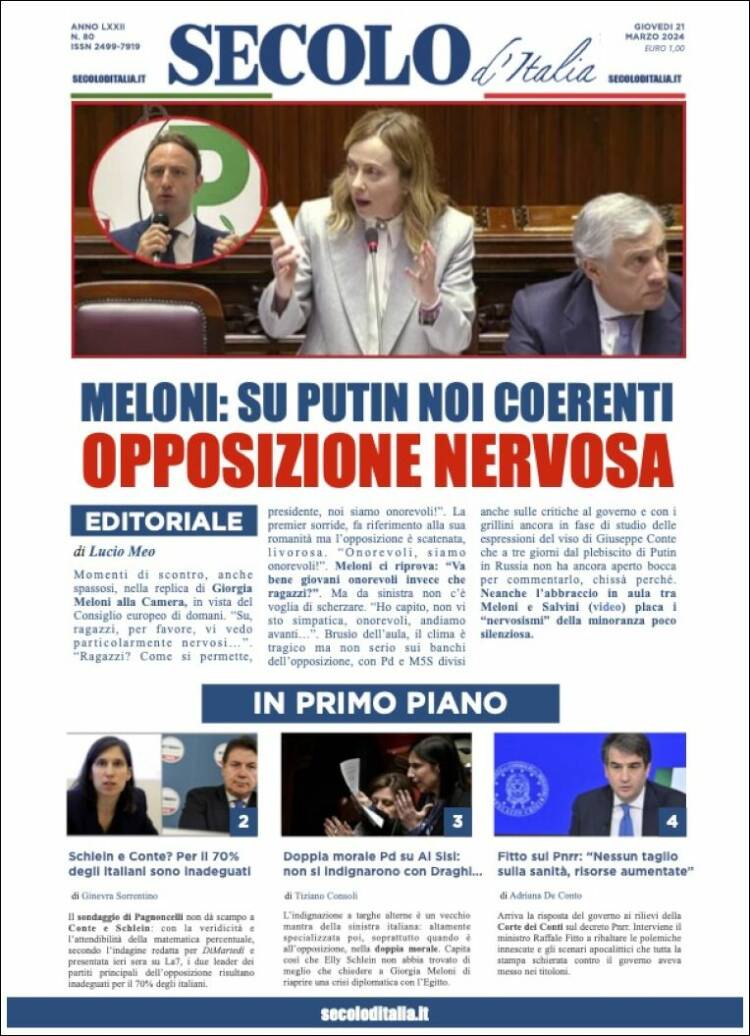 Portada de Secolo d'Italia (Italia)