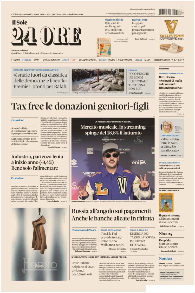 Portada de Il Sole 24 ORE (Italia)