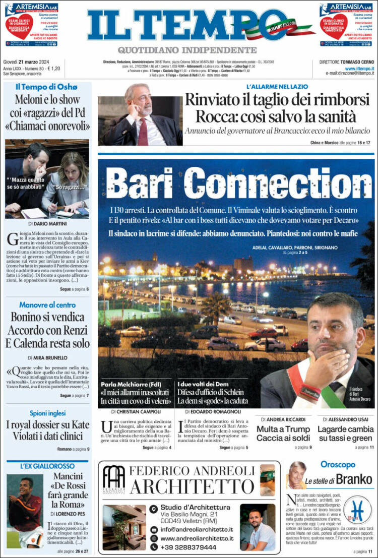 Portada de Il Tempo (Italia)