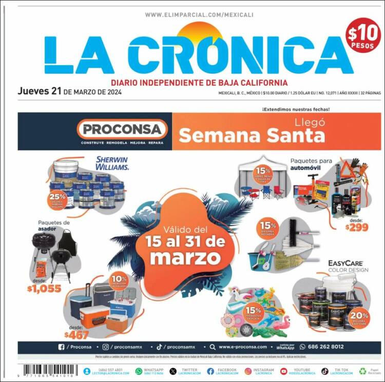 Portada de La Crónica de Baja California (México)