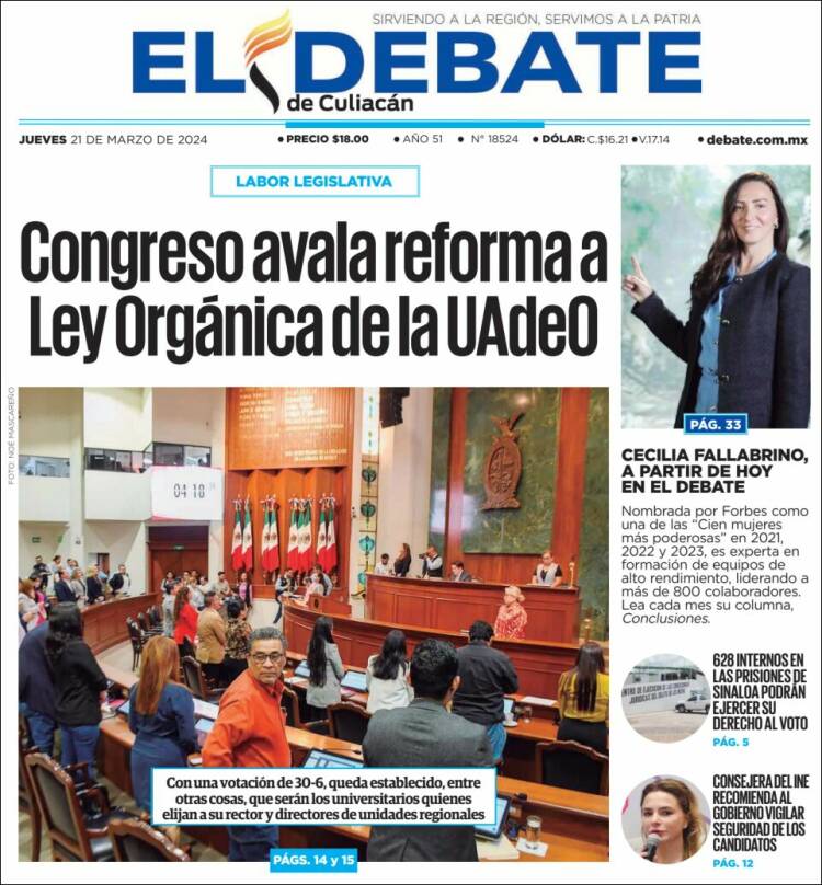 Portada de El Debate de Culiacán (México)