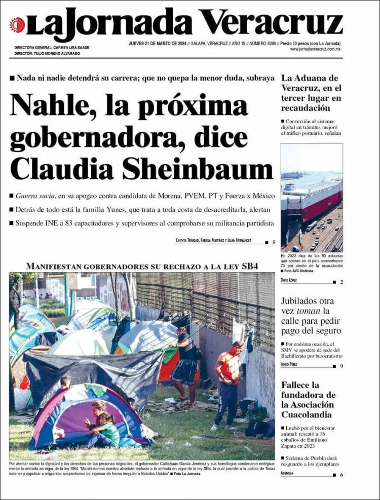 Portada de La Jornada Veracruz (México)